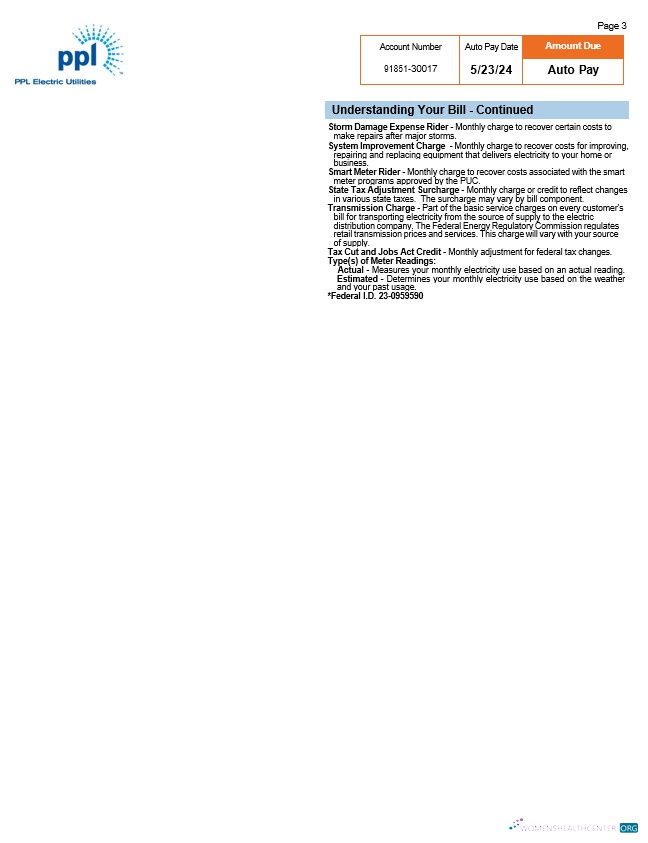 download download USA Pennsylvania PPL electric utility bill, 3 pages 2